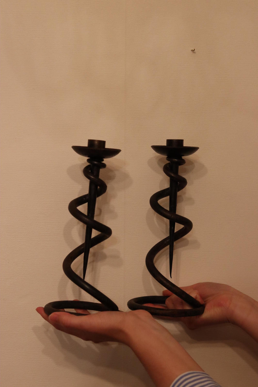 Pair of Wrought Iron Wavy Candle holders Noah Ancienne