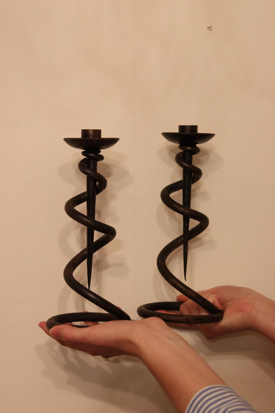 Pair of Wrought Iron Wavy Candle holders Noah Ancienne