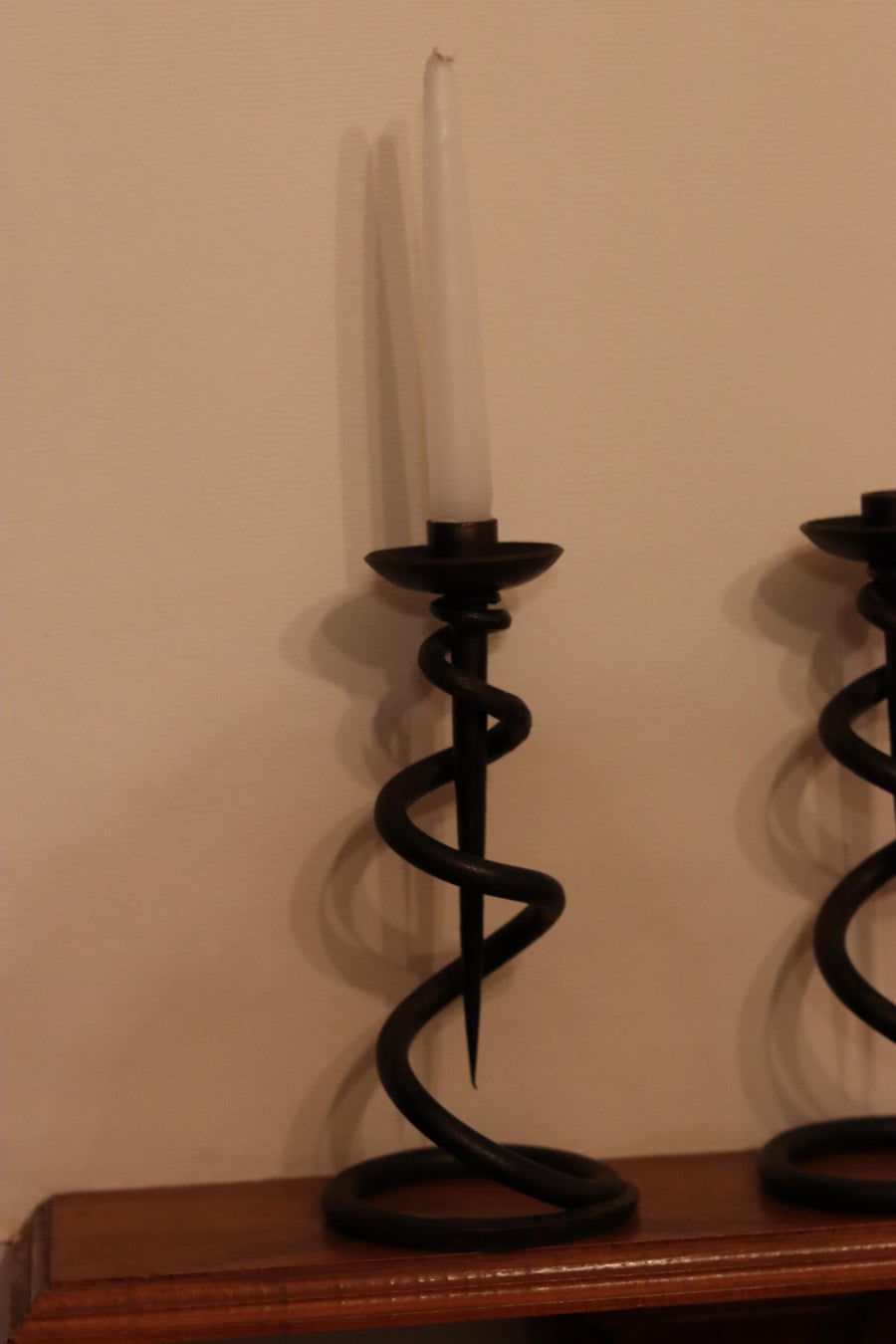 Pair of Wrought Iron Wavy Candle holders Noah Ancienne