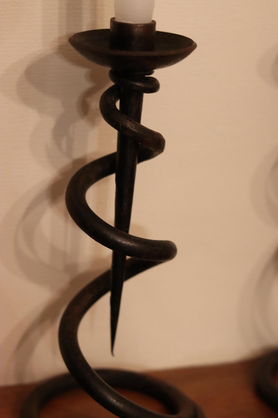 Pair of Wrought Iron Wavy Candle holders Noah Ancienne