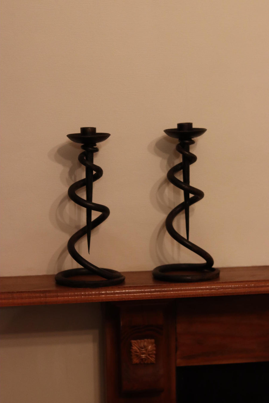 Pair of Wrought Iron Wavy Candle holders Noah Ancienne