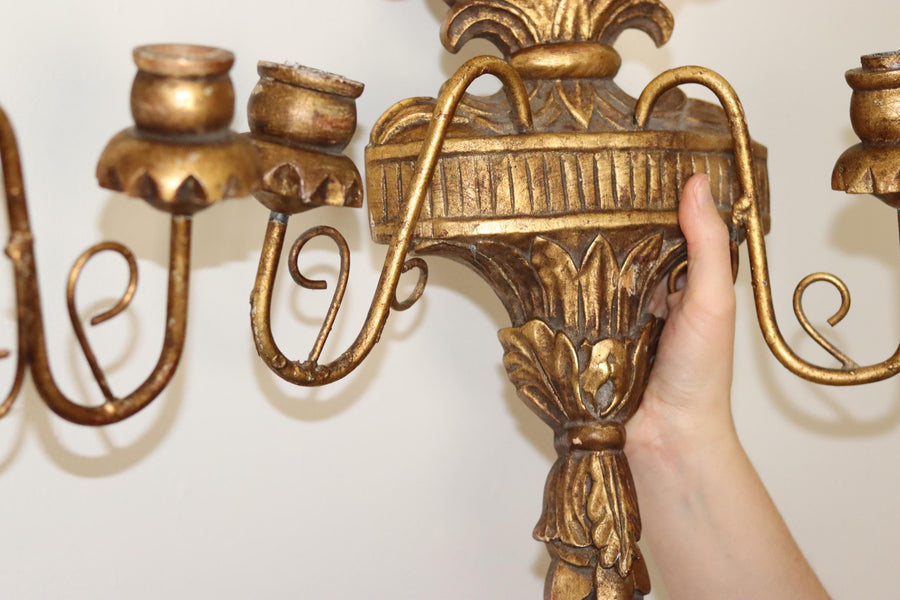 Pair of large giltwood mirror candle sconces by Besselink and Jones. Noah Ancienne