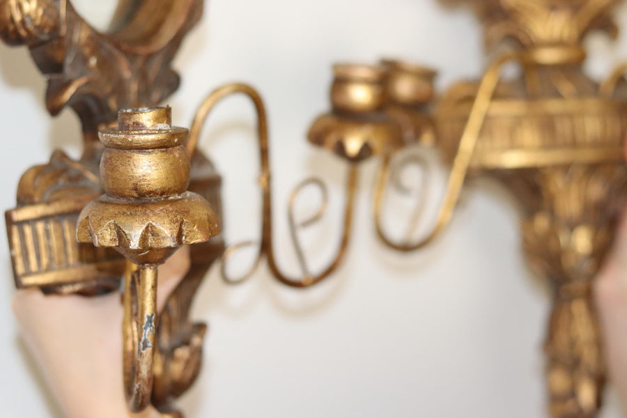 Pair of large giltwood mirror candle sconces by Besselink and Jones. Noah Ancienne