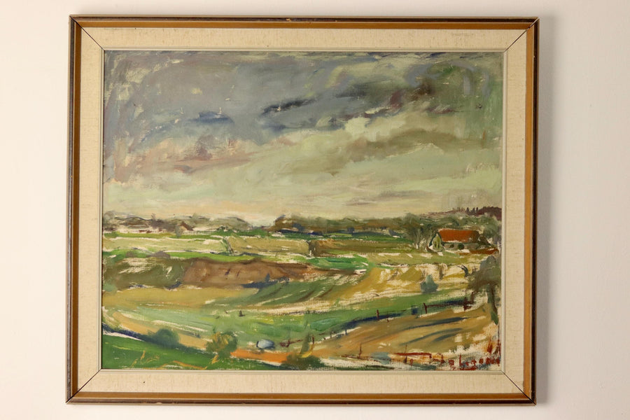 Swedish Early-Century Oil On Canvas Painting" Countryside Landscape with Farmhouse" " by Ivar Johansson --Vintage & Framed Noah Ancienne