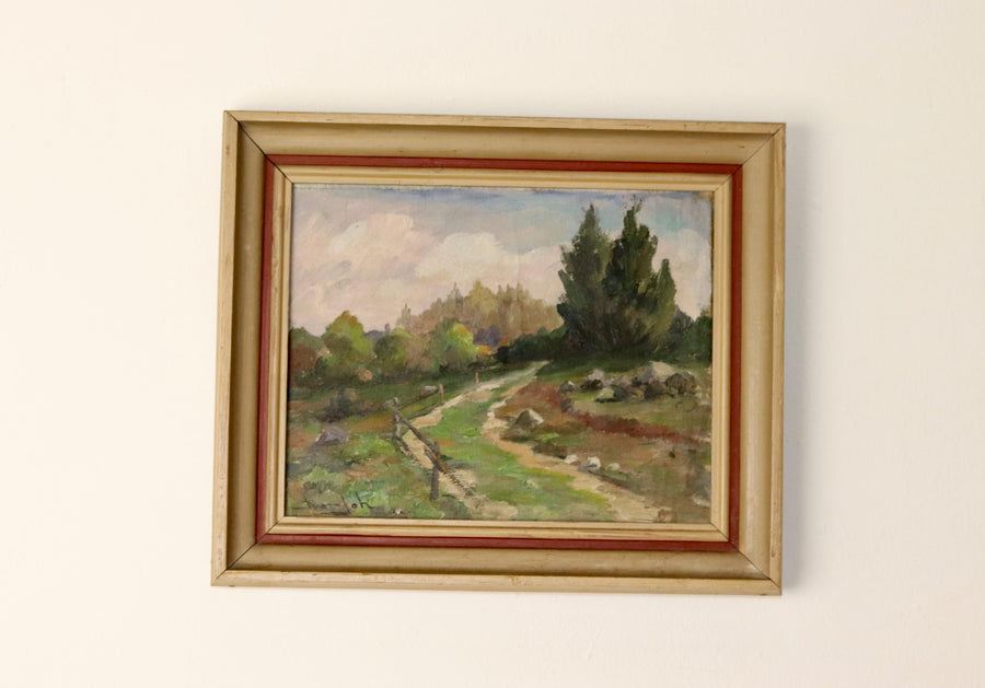 Swedish Early-Century Oil On Panel Painting" Countryside Landscape " " by Ivar Johansson --Vintage & Framed Noah Ancienne