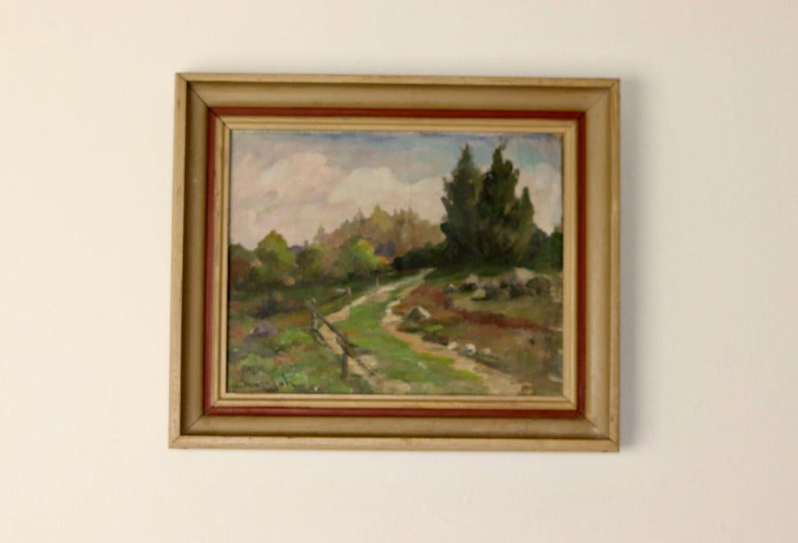 Swedish Early-Century Oil On Panel Painting" Countryside Landscape " " by Ivar Johansson --Vintage & Framed Noah Ancienne