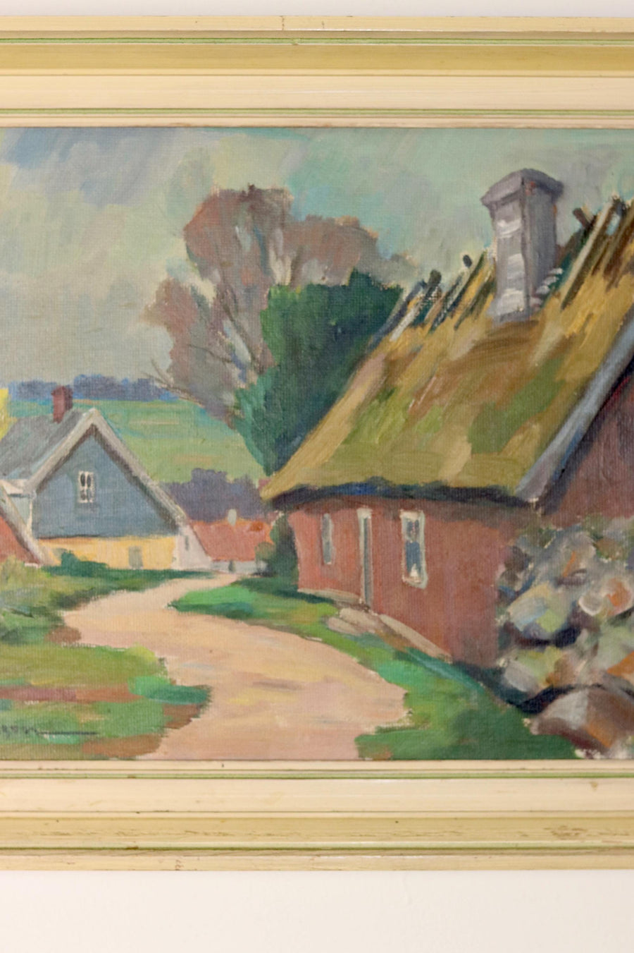 Swedish Early-Century Oil On Panel Painting " Landscape with Houses" " by Ivar Johansson --Vintage & Framed Noah Ancienne