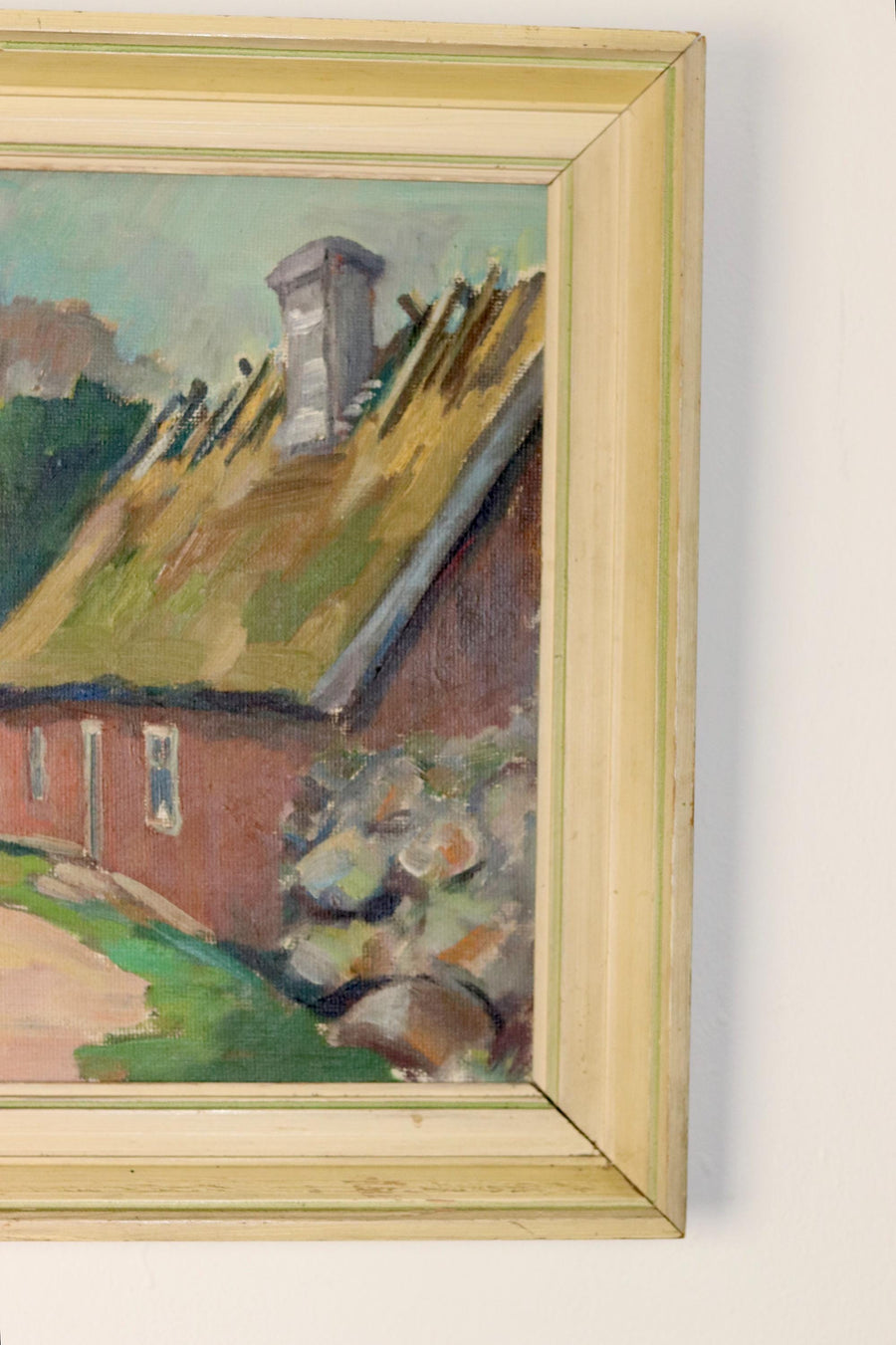 Swedish Early-Century Oil On Panel Painting " Landscape with Houses" " by Ivar Johansson --Vintage & Framed Noah Ancienne