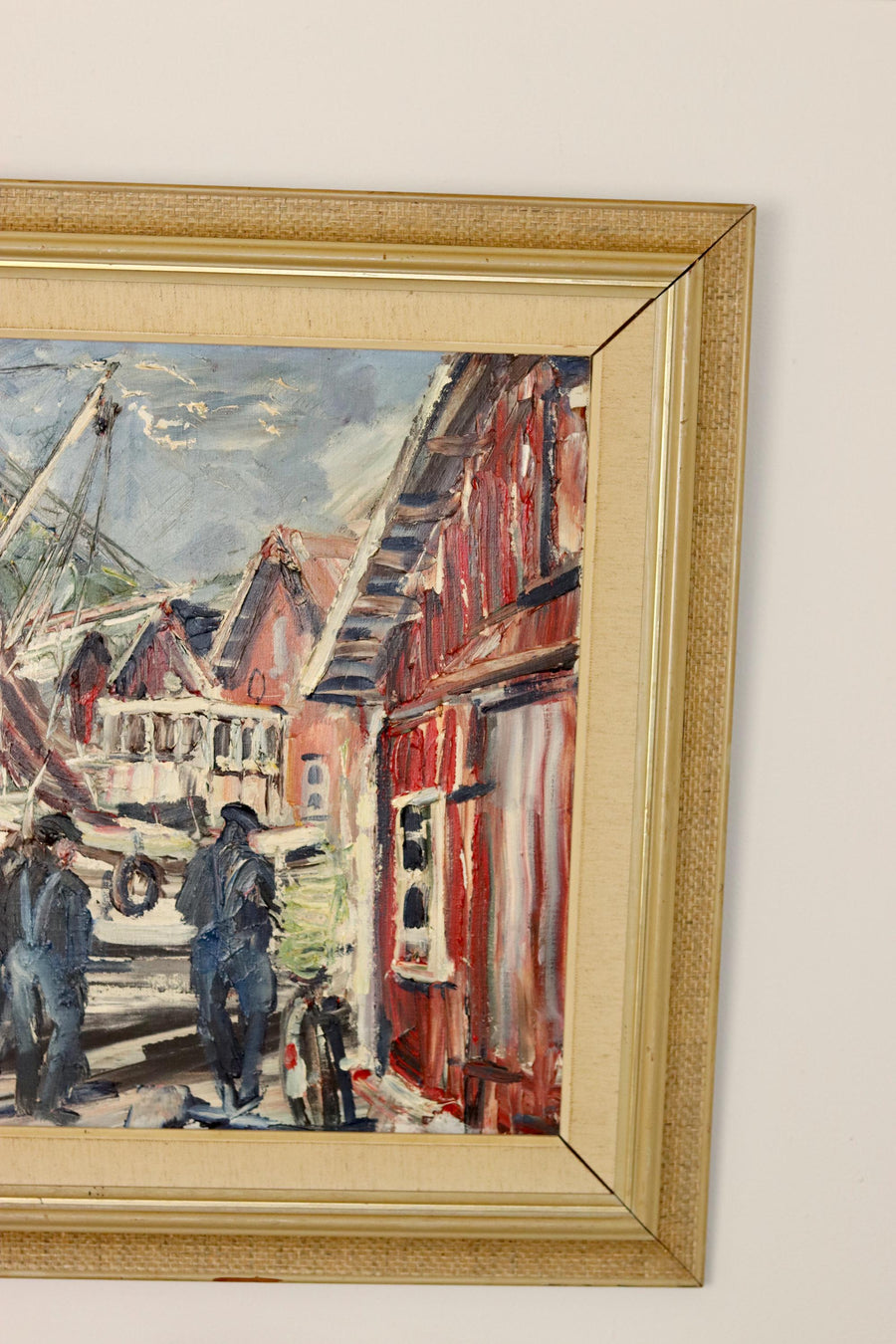 Swedish Mid-Century Oil On Canvas Painting" Harbour" By Alf Johanson (1905–1991)-Vintage & Framed Noah Ancienne