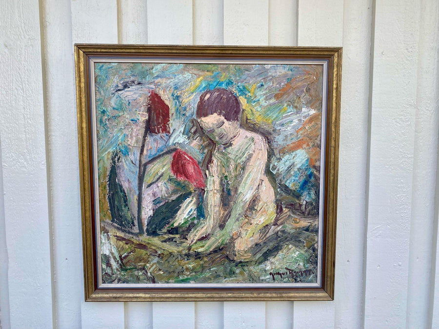 Swedish Mid-Century Oil On board Painting" Abstract Women and Flowers" -Vintage & Framed Noah Ancienne