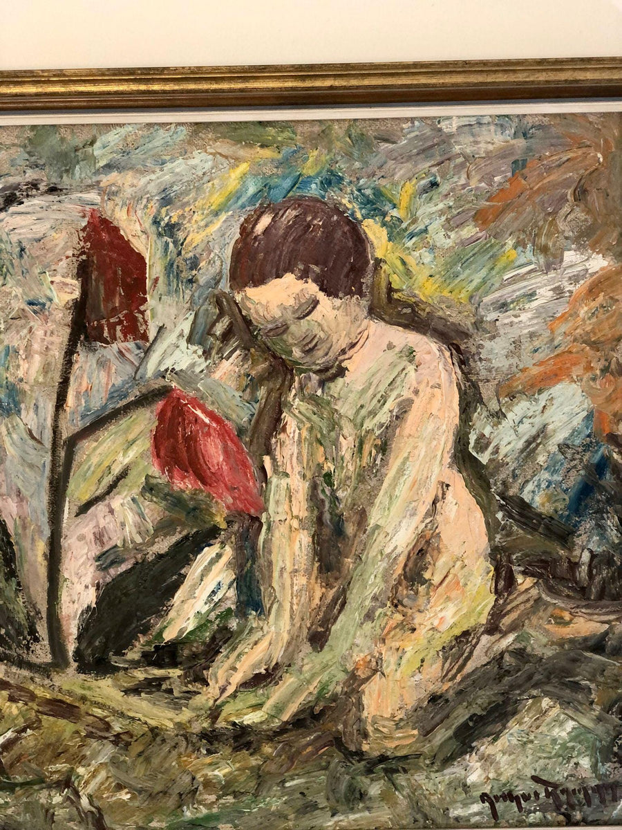 Swedish Mid-Century Oil On board Painting" Abstract Women and Flowers" -Vintage & Framed Noah Ancienne