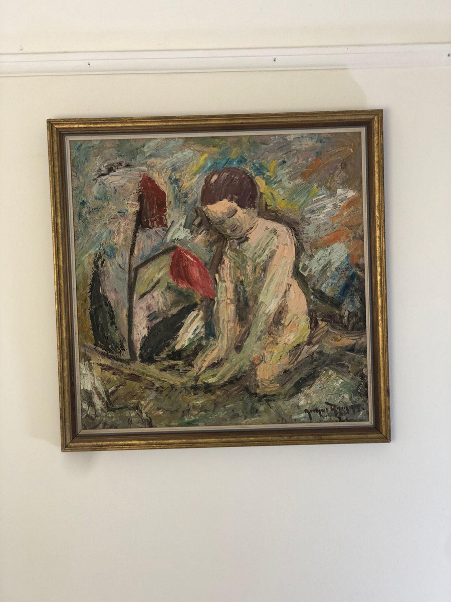 Swedish Mid-Century Oil On board Painting" Abstract Women and Flowers" -Vintage & Framed Noah Ancienne