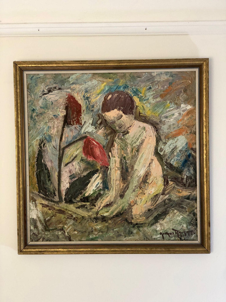 Swedish Mid-Century Oil On board Painting" Abstract Women and Flowers" -Vintage & Framed Noah Ancienne