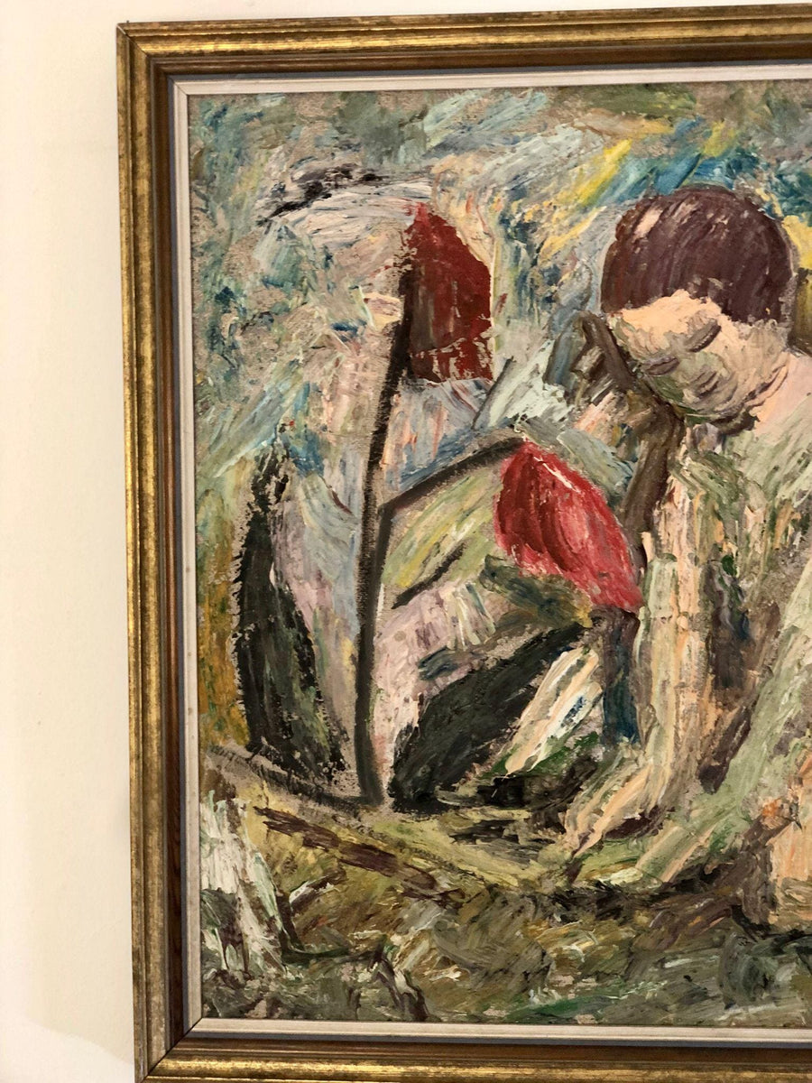 Swedish Mid-Century Oil On board Painting" Abstract Women and Flowers" -Vintage & Framed Noah Ancienne