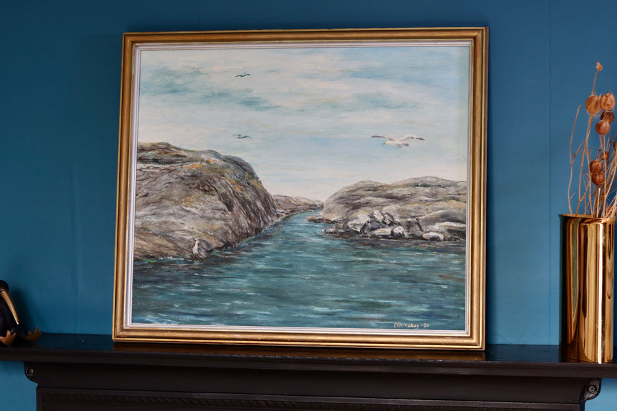 Swedish Mid-Century Oil on Panel" Seascape" by E Alveskog Noah Ancienne