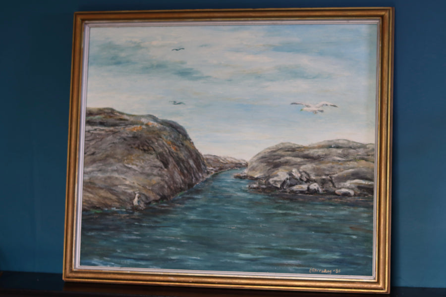 Swedish Mid-Century Oil on Panel" Seascape" by E Alveskog Noah Ancienne