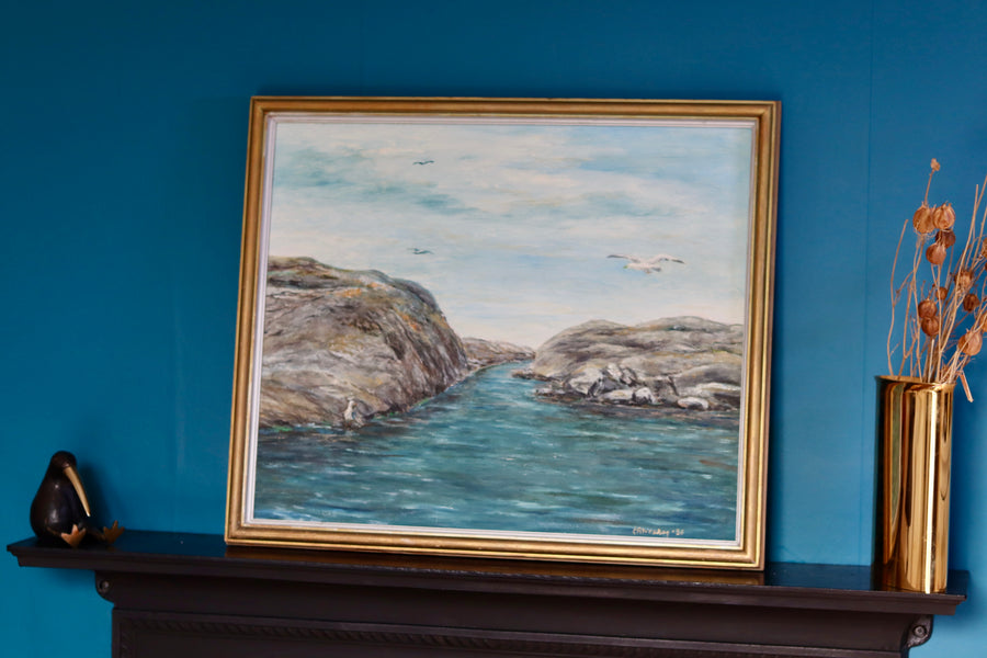 Swedish Mid-Century Oil on Panel" Seascape" by E Alveskog Noah Ancienne