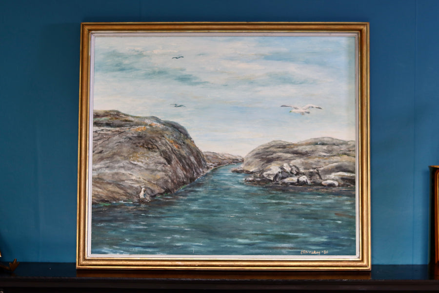 Swedish Mid-Century Oil on Panel" Seascape" by E Alveskog Noah Ancienne