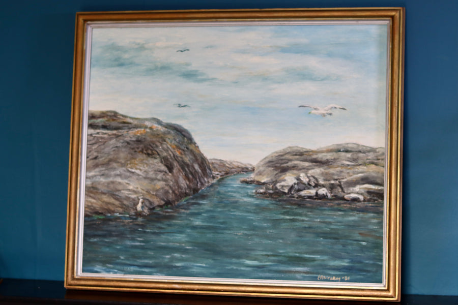 Swedish Mid-Century Oil on Panel" Seascape" by E Alveskog Noah Ancienne