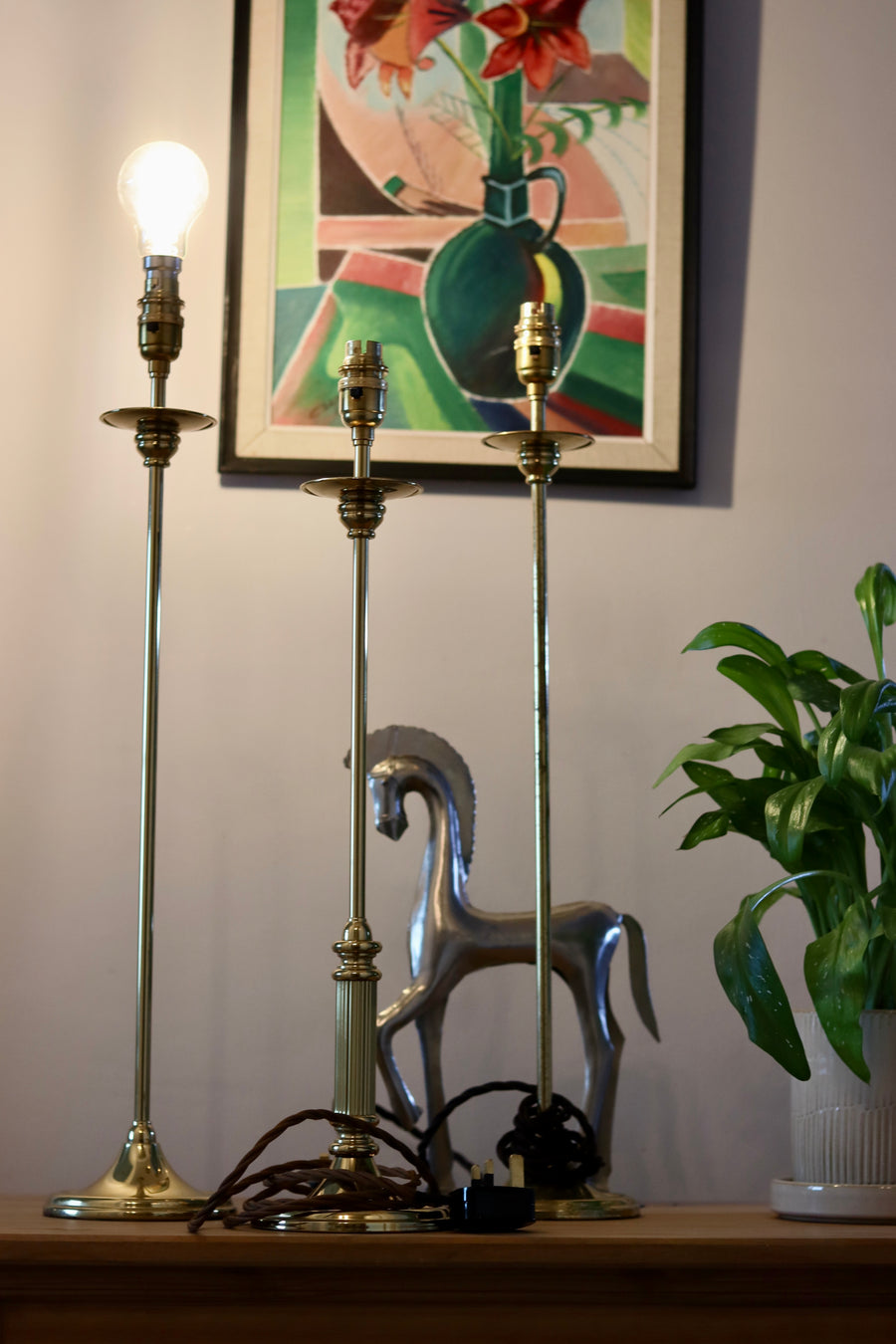 Tall Candlestick Style Brass Table lamps Noah Ancienne