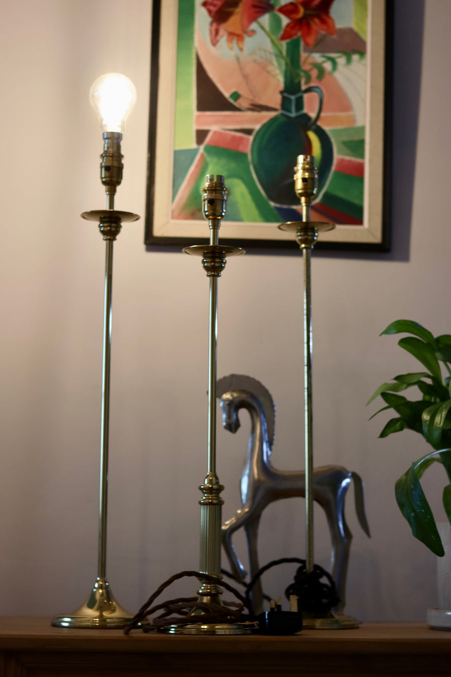 Tall Candlestick Style Brass Table lamps Noah Ancienne