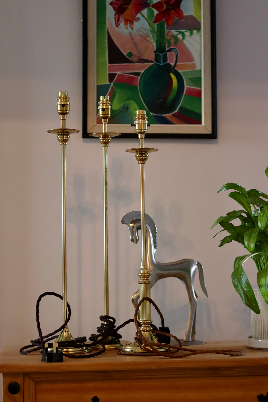 Tall Candlestick Style Brass Table lamps Noah Ancienne