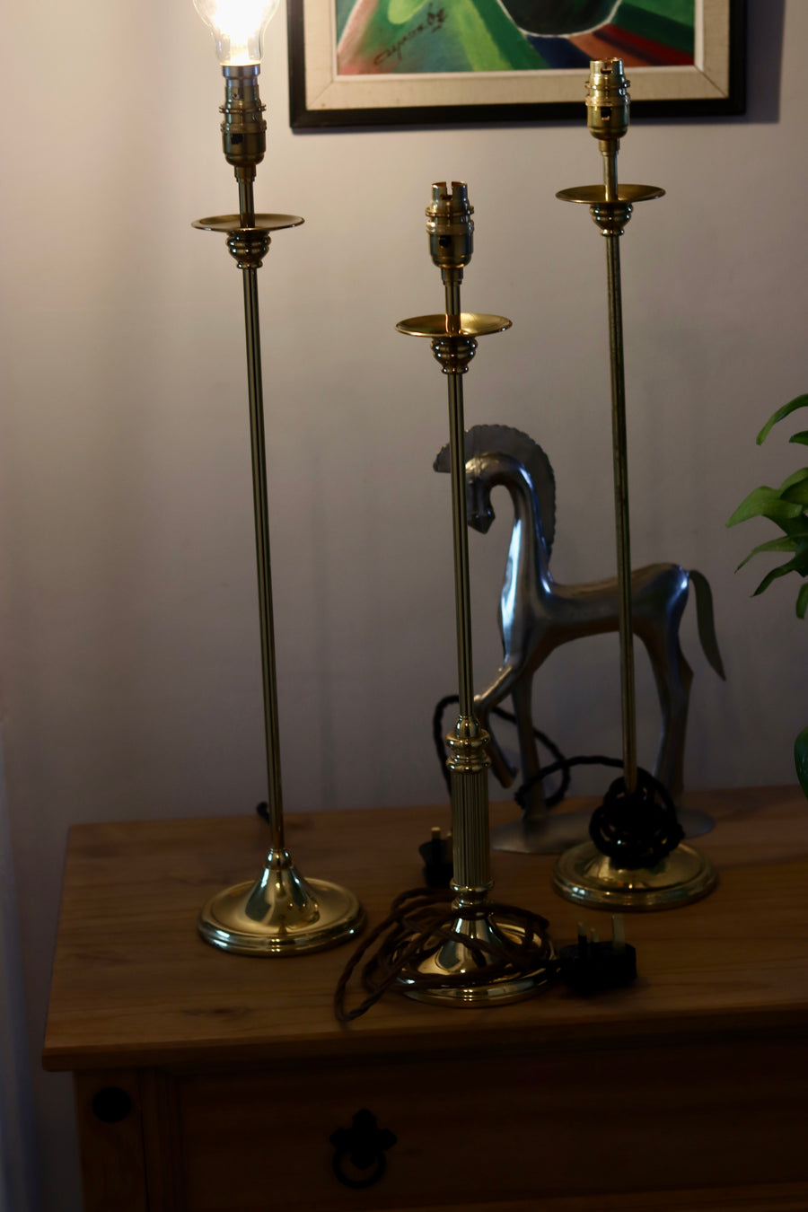 Tall Candlestick Style Brass Table lamps Noah Ancienne