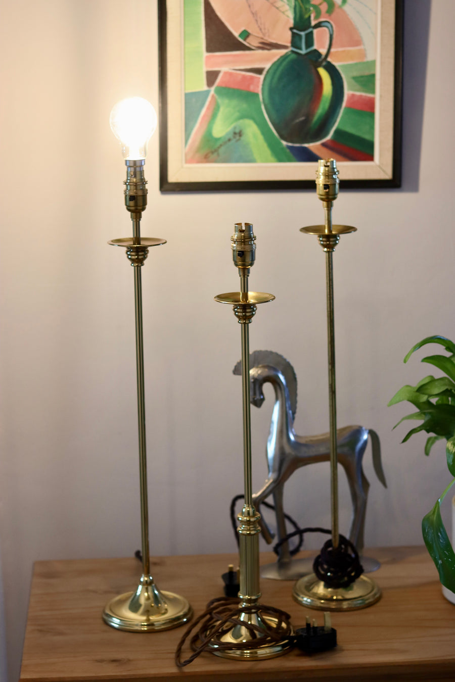 Tall Candlestick Style Brass Table lamps Noah Ancienne