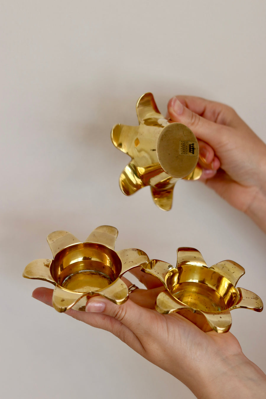 Trio of Mid-Century Swedish Brass Candle Holders by Scandia Noah Ancienne