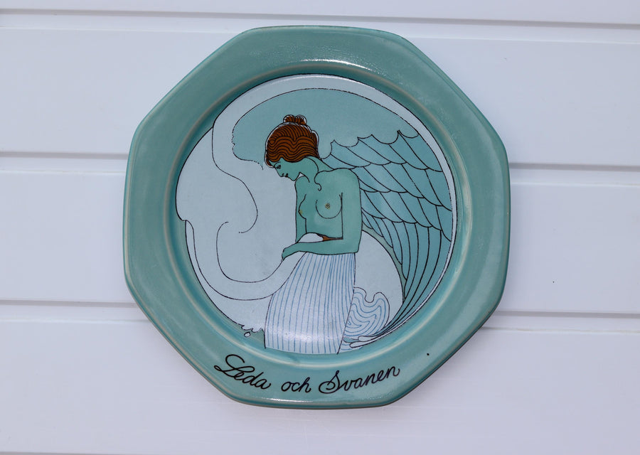 Vintage Hoganas Stoneware Wall Plaque "Leda Och Svannen" by Ake Arenhill Sweden Noah Ancienne