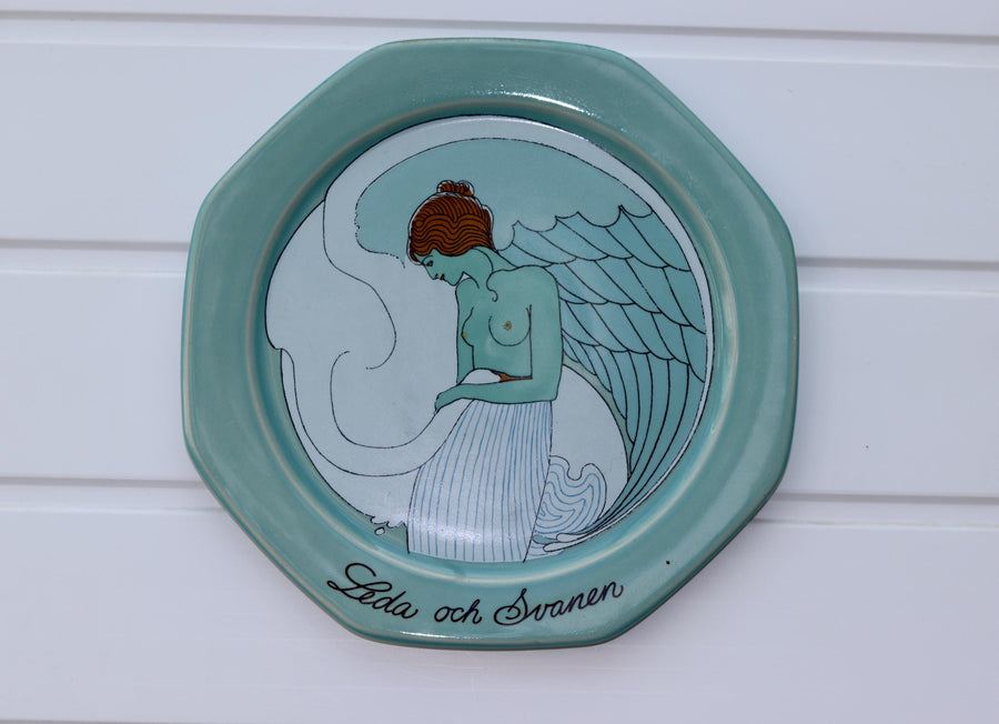 Vintage Hoganas Stoneware Wall Plaque "Leda Och Svannen" by Ake Arenhill Sweden Noah Ancienne