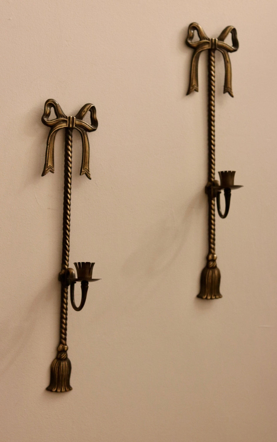 Vintage Large Pair of French Brass Bow Sconces Noah Ancienne