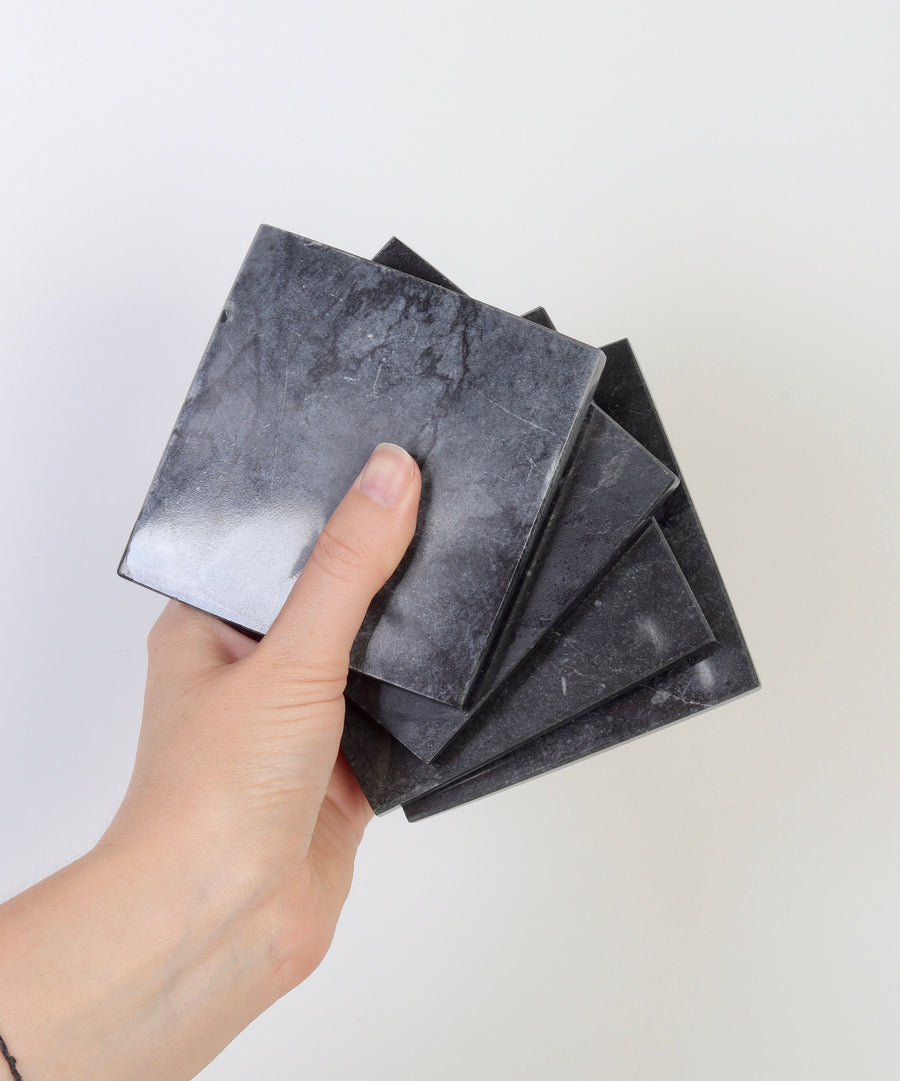 Set of 4 - Madeji Black Square Marble Coasters