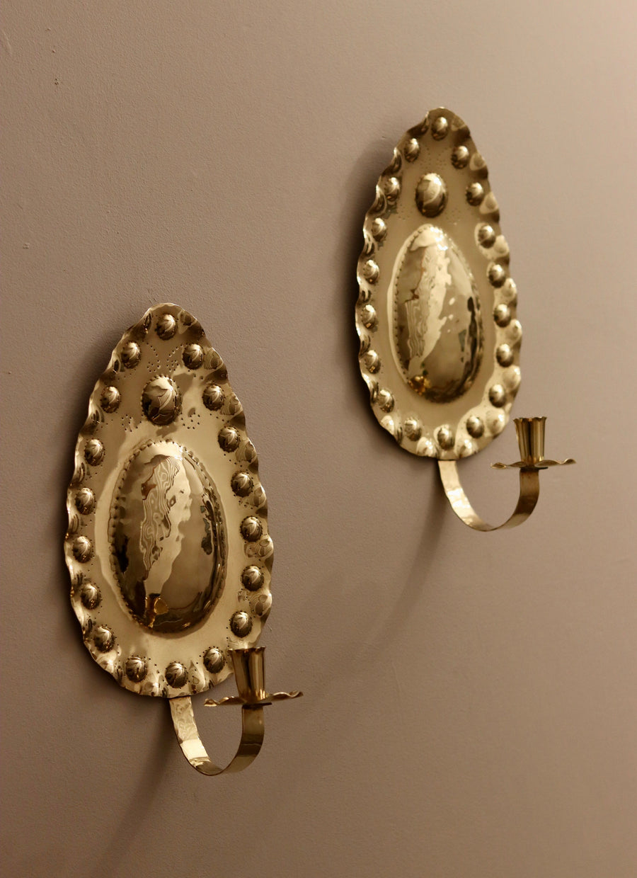 Pair of Mid-Century Brass Swedish Sconces by VÄXJÖ