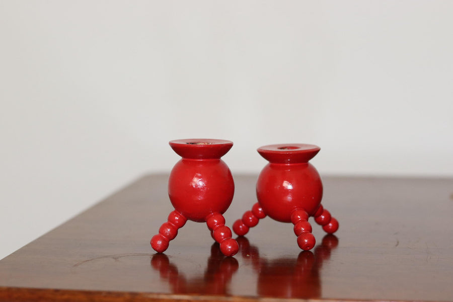 Pair of Swedish Dala Ball Candleholders