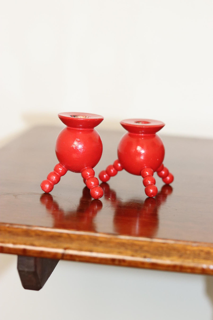 Pair of Swedish Dala Ball Candleholders