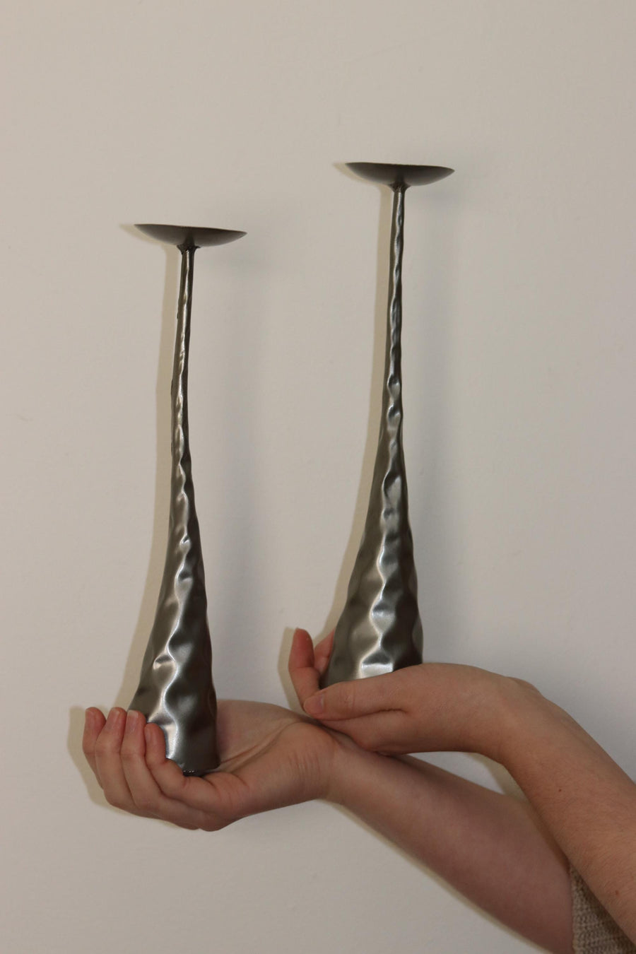 Pair of Brutalist Style Metal Candleholders