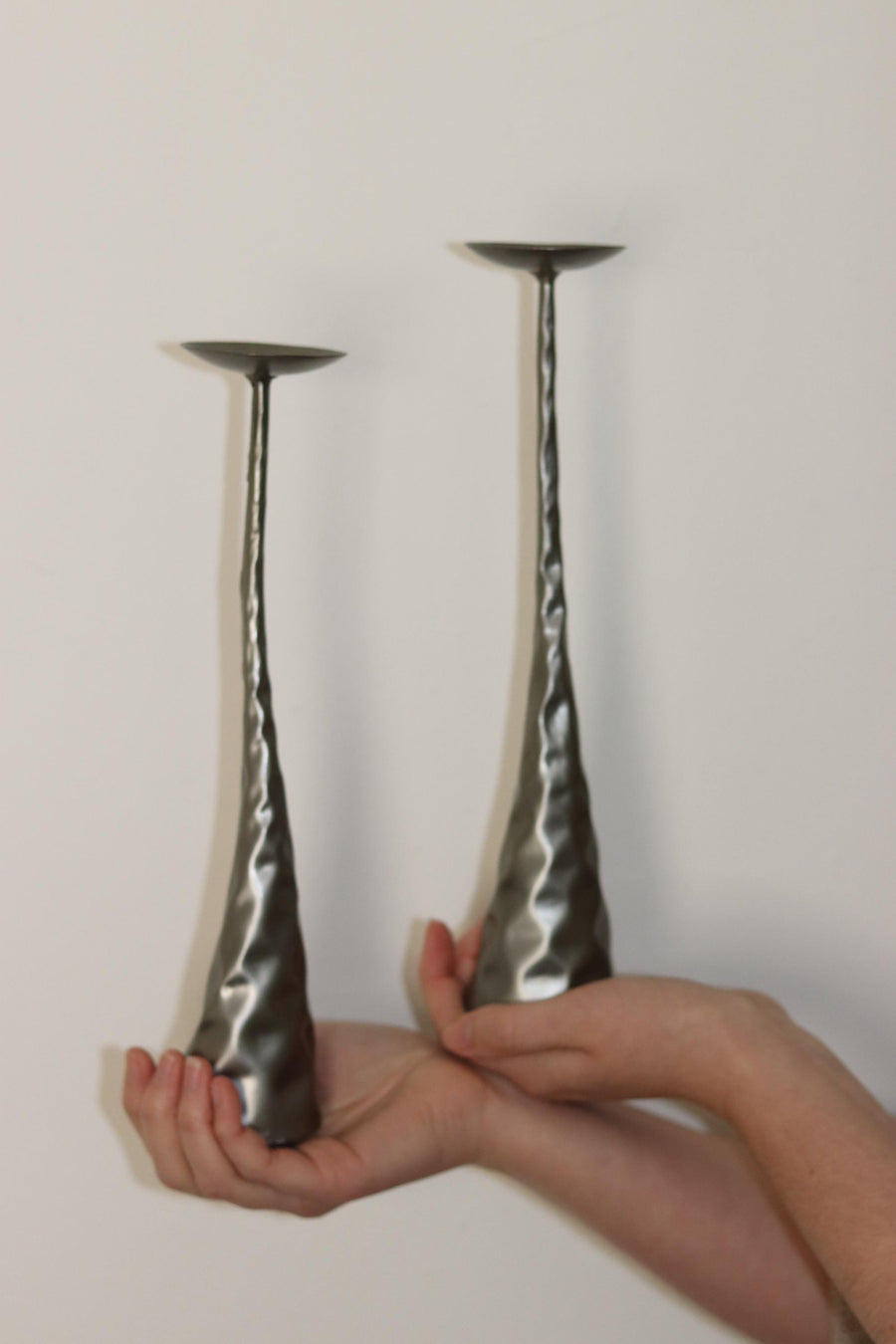 Pair of Brutalist Style Metal Candleholders