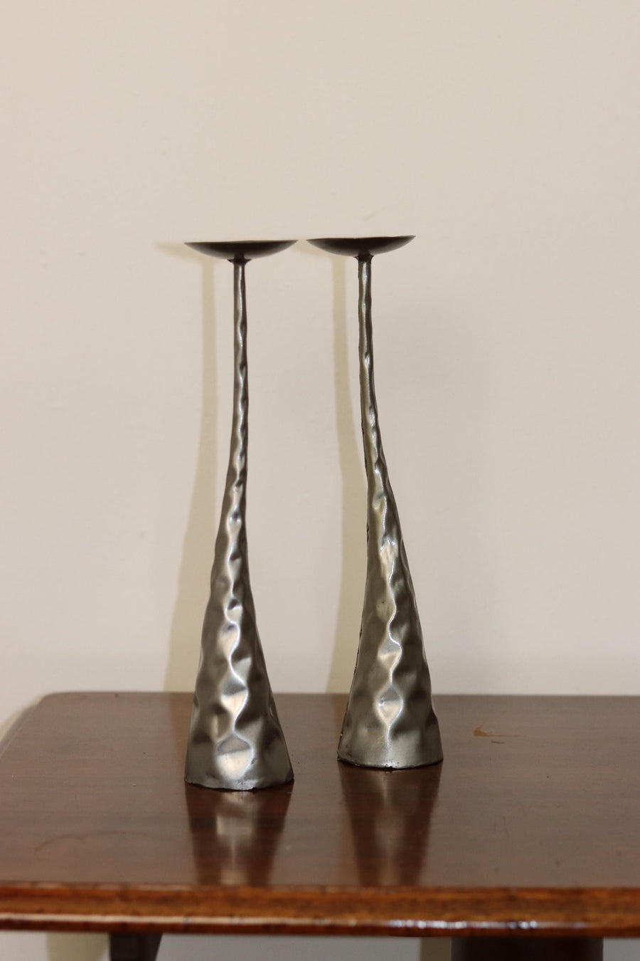 Pair of Brutalist Style Metal Candleholders