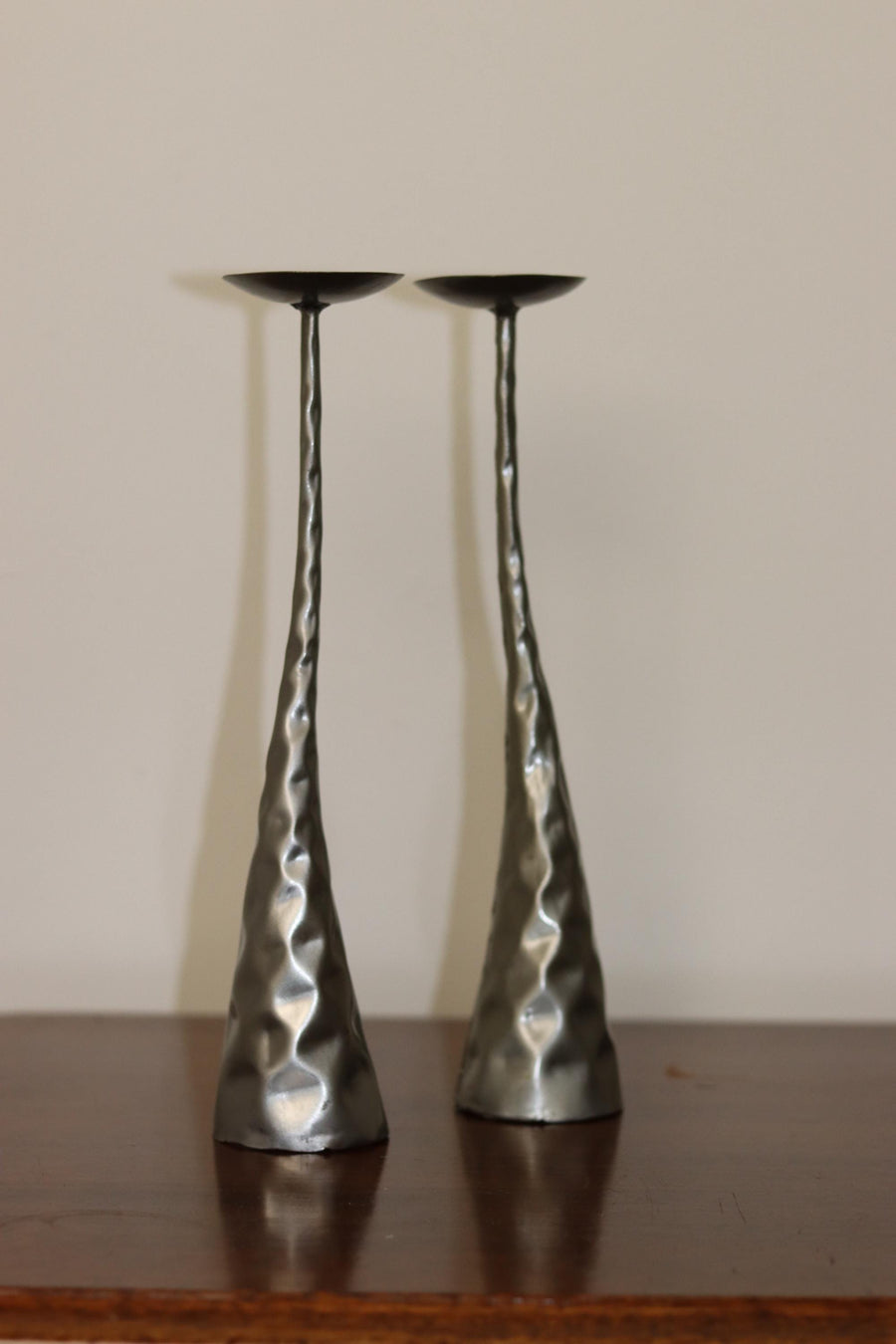 Pair of Brutalist Style Metal Candleholders