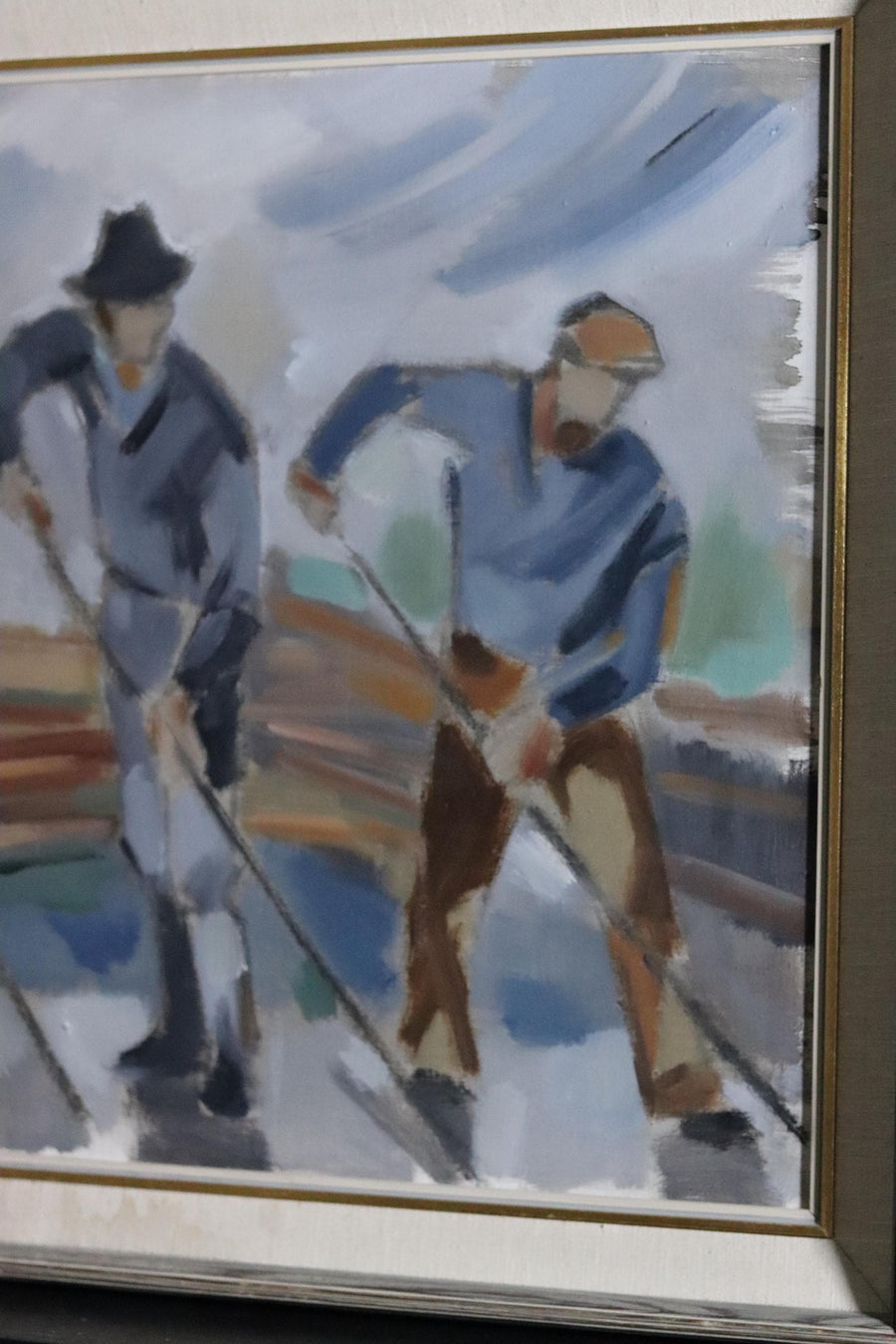 Swedish Mid-Century Oil On Canvas Painting "Workers in Motion" by Ivar Hjertquist (1907-1983) --Vintage & Framed