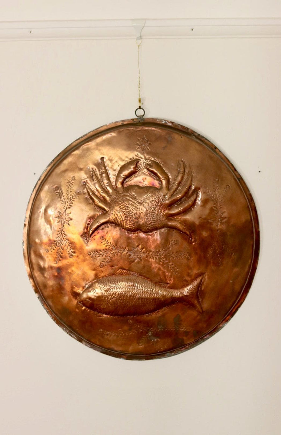 Antique Crab and Fish Plaque in Copper