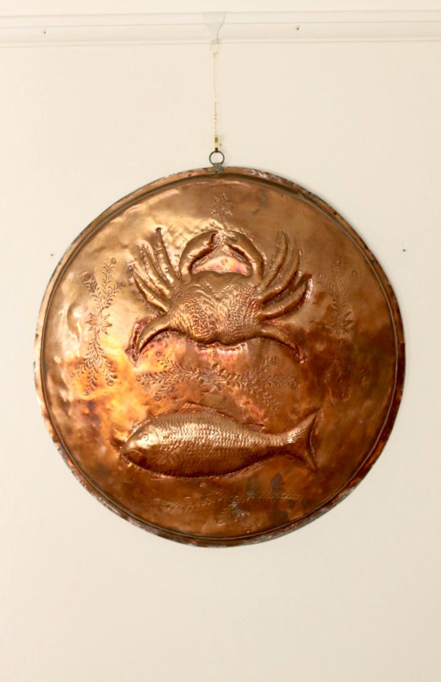 Antique Crab and Fish Plaque in Copper