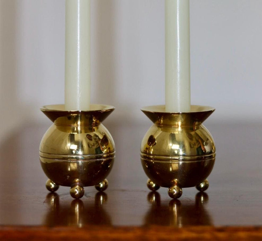 Pair of Mid-Century Swedish Brass Candle Holders by Skultuna