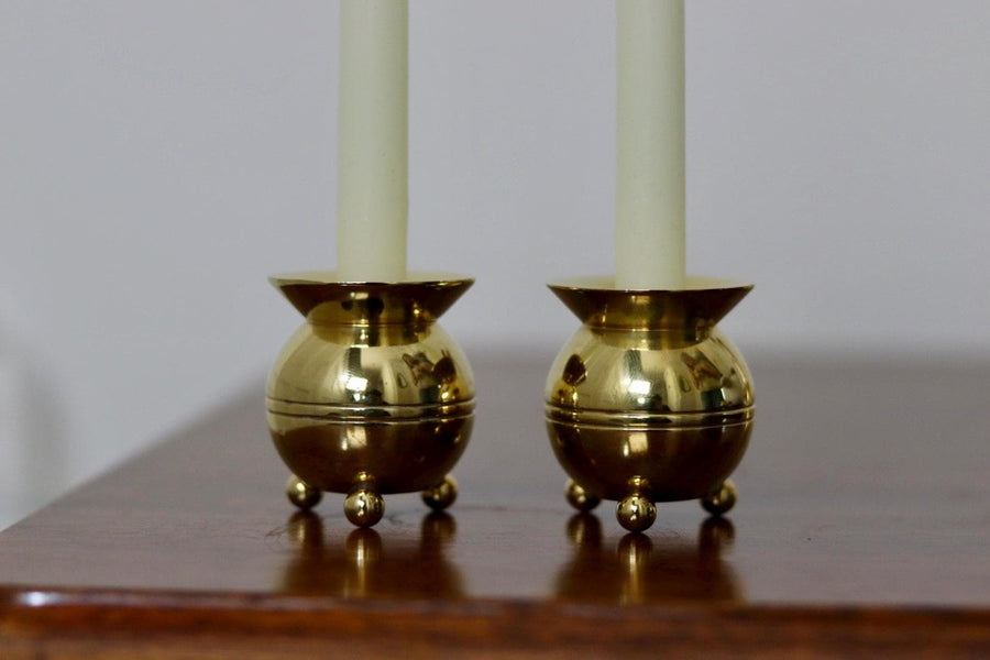 Pair of Mid-Century Swedish Brass Candle Holders by Skultuna