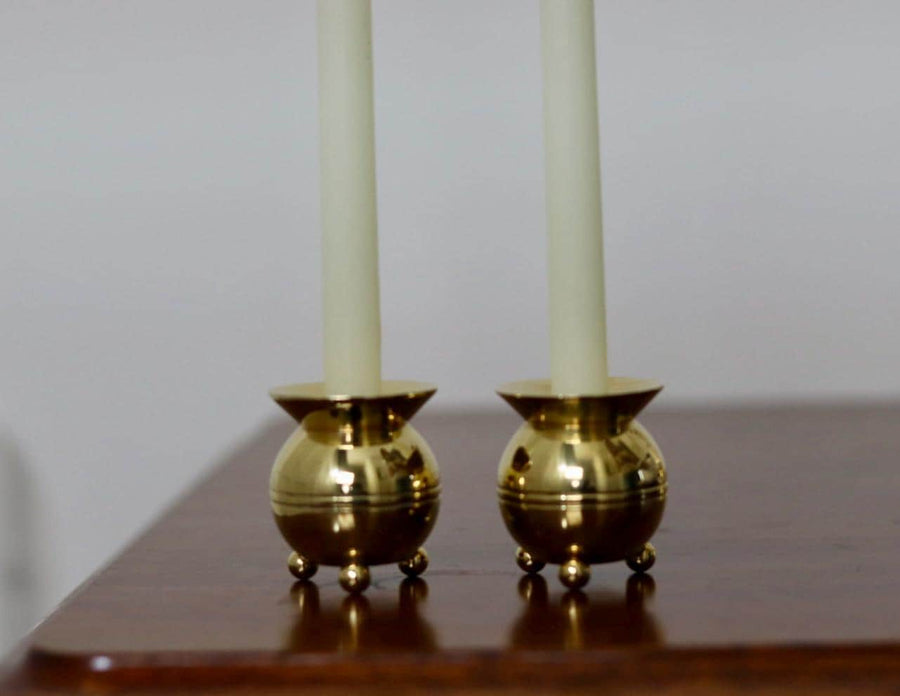 Pair of Mid-Century Swedish Brass Candle Holders by Skultuna