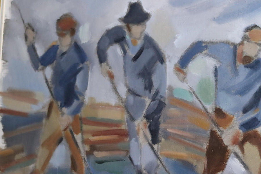 Swedish Mid-Century Oil On Canvas Painting "Workers in Motion" by Ivar Hjertquist (1907-1983) --Vintage & Framed