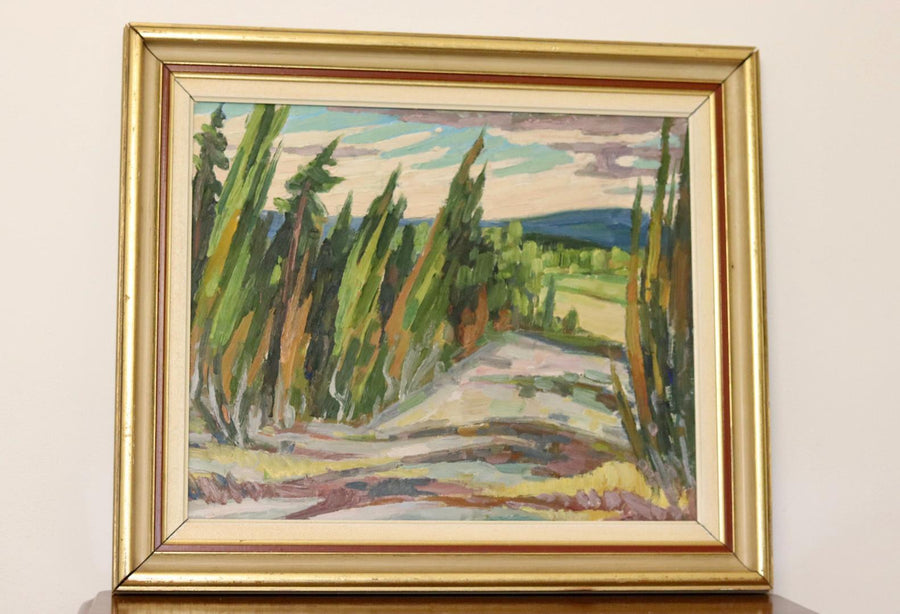 Swedish Mid-Century Oil On Board Painting" Forest Landscape "  --Vintage & Framed