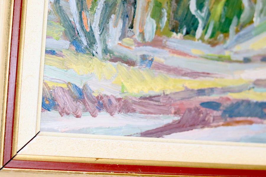 Swedish Mid-Century Oil On Board Painting" Forest Landscape "  --Vintage & Framed