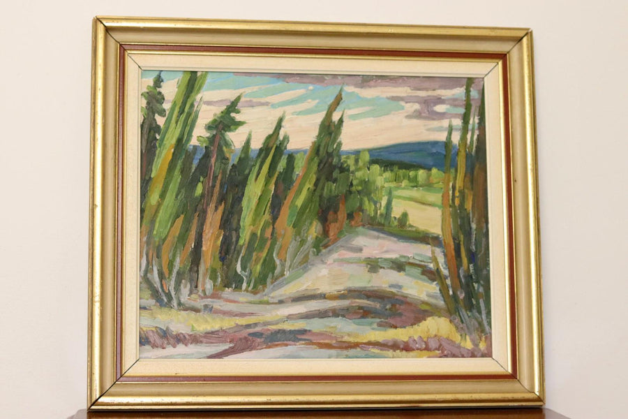 Swedish Mid-Century Oil On Board Painting" Forest Landscape "  --Vintage & Framed